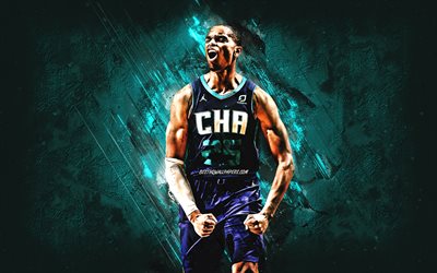 PJ Washington, NBA, Charlotte Hornets, mavi taş, arka plan, Amerikan Basketbol Oyuncusu, portre, ABD, basketbol, Charlotte Hornets oyuncuları, Paul Jamaine Washington Jr