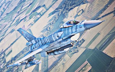 Volando el F-16, close-up, polaco de la Fuerza A&#233;rea, avi&#243;n de combate, General Dynamics, el vuelo de combate, Ej&#233;rcito polaco, de combate F-16, aviones de combate, el General Dynamics F-16 Fighting Falcon