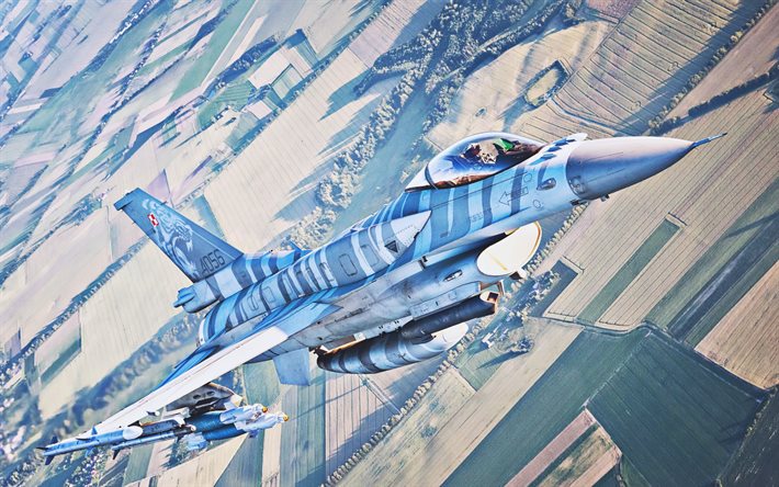 Flying F-16, close-up, Polish Air Force, jet fighter, General Dynamics, flying fighter, Polish Army, fighter, F-16, combat aircraft, General Dynamics F-16 Fighting Falcon