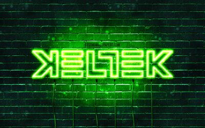 Keltek yeşil logo, 4k, superstars, Hollandalı DJ&#39;ler, yeşil brickwall, Keltek logo, Keltek, m&#252;zik yıldızları, Keltek neon logo