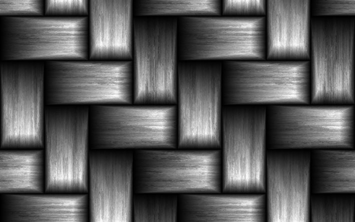 gris tissage arri&#232;re-plan, 4k, la vannerie de textures, de motifs de vannerie en, gris carbone de fond, de carbone, de textures, de tisser des textures
