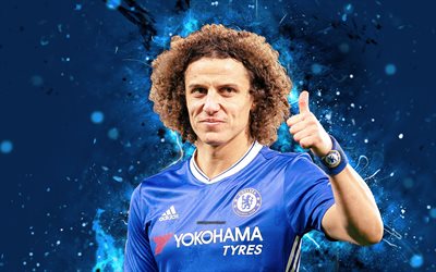 4k, David Luiz, a arte abstrata, estrelas do futebol, Chelsea, futebol, Luiz, Premier League, jogadores de futebol, luzes de neon, O Chelsea FC