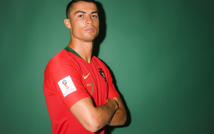 4k, Cristiano Ronaldo, photoshoot, Portugalin jalkapallojoukkue, Ven&#228;j&#228; 2018, CR7, kuvitus, jalkapallo, Ronaldo, jalkapalloilijat, Portugalin Maajoukkueen