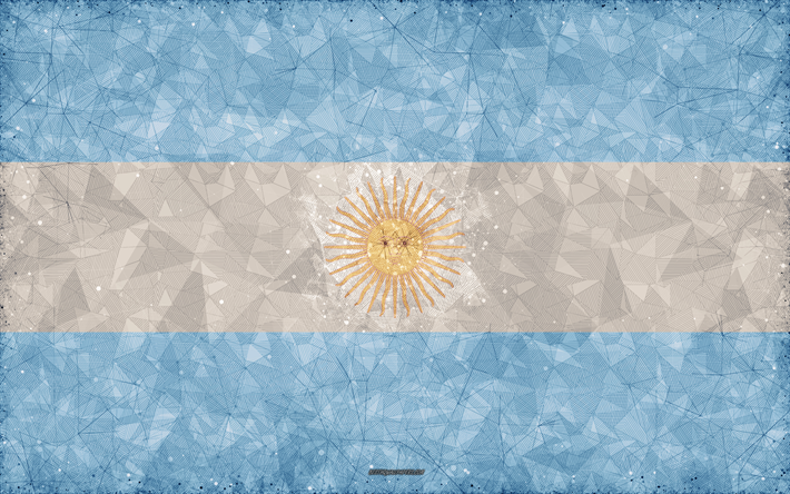 Arjantin bayrak, sanat, 4k, grunge tarzı, yaratıcı geometrik sanat, soyutlama, Arjantin, G&#252;ney Amerika