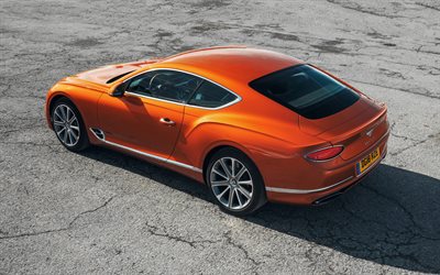 Bentley Continental GT, 2018, 4k, esterno, vista posteriore, arancione coup&#233; di lusso, nuovo orange Continental GT, Britannico, auto, Bentley