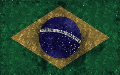 Bandiera del Brasile, 4k, grunge, stile, creativo, arte geometrica, astrazione, Brasile, Sud America, bandiera del brasile