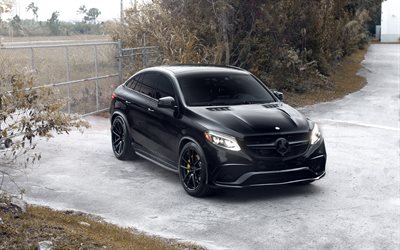 Mercedes-Benz GLE63 AMG, 2018, C292, black sport SUV, exterior, tuning, front view, new black GLE, German cars, Mercedes