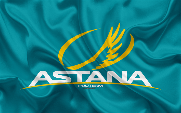 Astana Pro Team, 4k, logo, silkki tekstuuri, Kazakstan road cycling team, silkki lippu, Kazakstan, Tour de France, py&#246;r&#228;ily kilpailu, Ranska