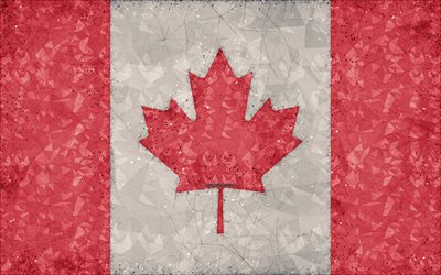 علم كندا, 4k, أسلوب الجرونج, هندسية إبداعية فنية, التجريد, كندا, أمريكا الشمالية, العلم الكندي