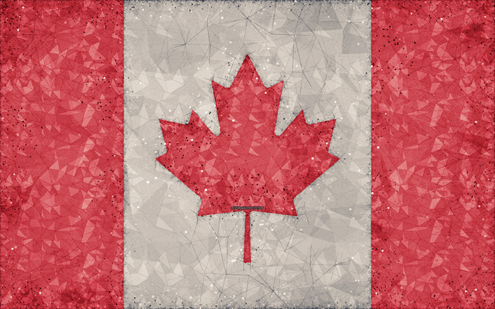 Kanada bayrağı, 4k, grunge tarzı, yaratıcı geometrik sanat, soyutlama, Kanada, Kuzey Amerika