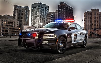 Dodge Charger, American police car, exterior, police emergency lights, USA, police, Police, Charger Pursuit, Dodge