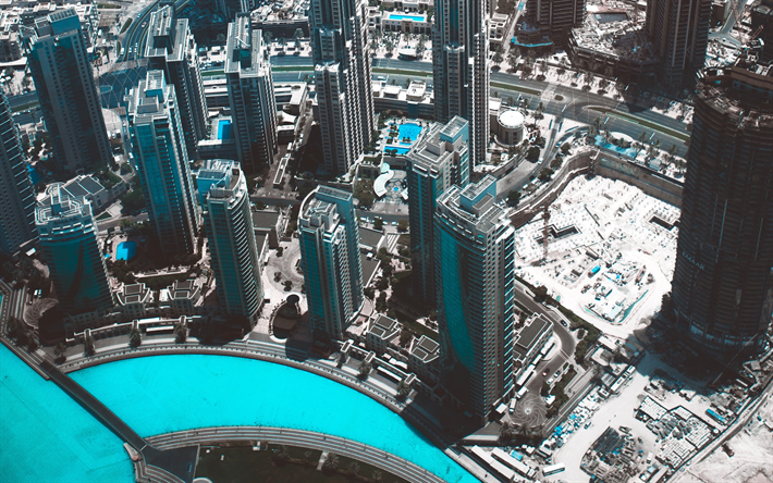 4k, دبي, المنظر من فوق, ناطحات السحاب, الإمارات العربية المتحدة, المباني الحديثة