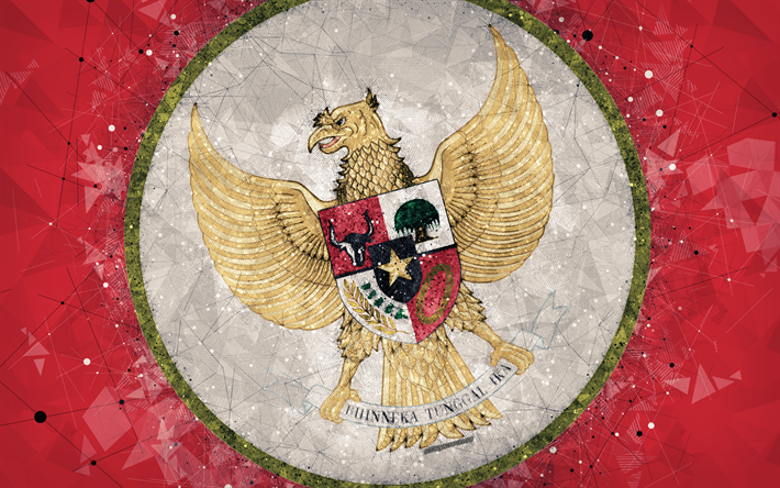 Indonesien landslaget, 4k, geometriska art, logotyp, red abstrakt bakgrund, Asian Football Confederation, Asien, emblem, Indonesien, fotboll, AFC, grunge stil, kreativ konst