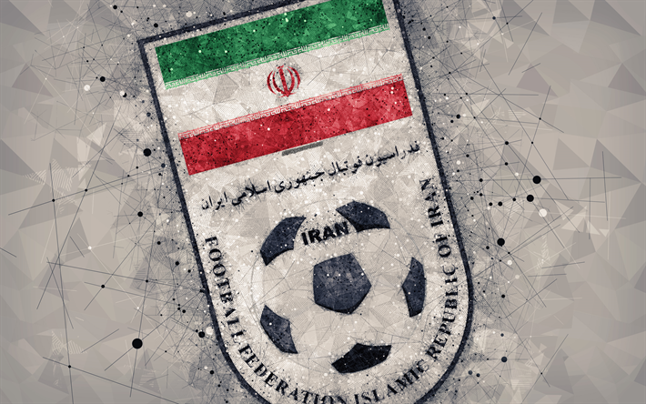 Iran national football team, 4k, geometric art, logo, gray abstract background, Asian Football Confederation, Asia, emblem, Iran, football, AFC, grunge style, creative art