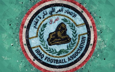 Iraks landslag i fotboll, 4k, geometriska art, logotyp, gr&#246;n abstrakt bakgrund, Asian Football Confederation, Asien, emblem, Irak, fotboll, AFC, grunge stil, kreativ konst