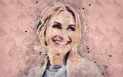 Julia Roberts, 4k, art, portrait, geometric art, face, american actress, hollywood star, pink abstract background