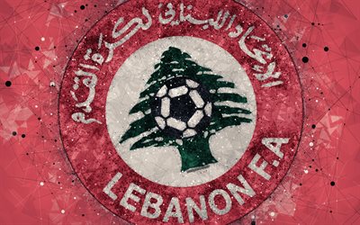 Libanonin jalkapallomaajoukkue, 4k, geometrinen taide, logo, punainen abstrakti tausta, Aasian Jalkapalloliitto, Aasiassa, tunnus, Libanon, jalkapallo, AFC, grunge-tyyliin, creative art