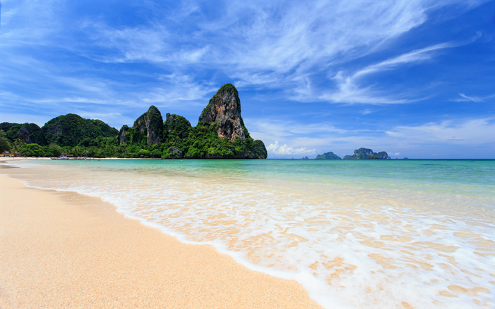 isla tropical, playa, Tailandia, rocas, mar, turismo, verano, viajes