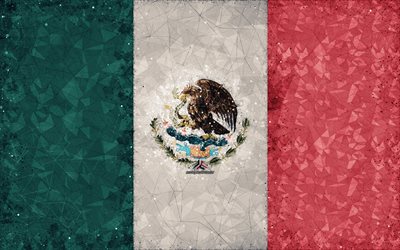 Flaggan i Mexiko, 4k, grunge stil, kreativa geometriska art, uttag, Mexiko, Nordamerika, Mexikanska flaggan