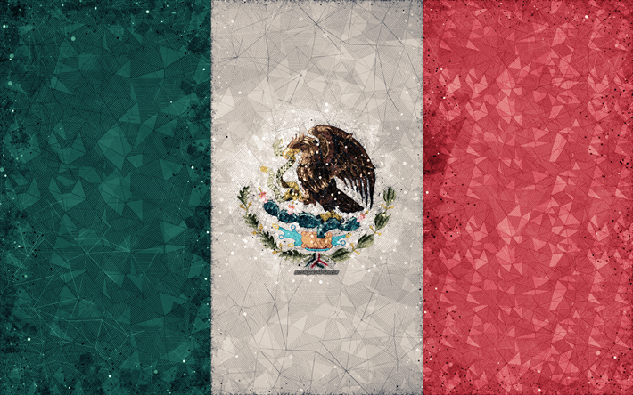 Bandiera del Messico, 4k, grunge, stile, creativo, arte geometrica, astrazione, Messico, America del Nord, bandiera Messicana