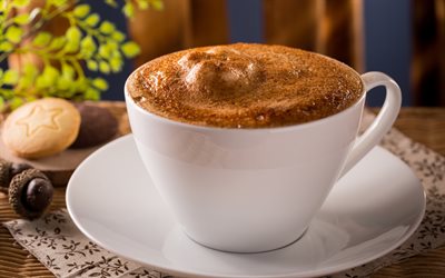 Cappuccino, close-up, schiuma di caff&#232;, caff&#232;, tazza di caff&#232;