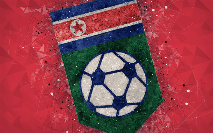 Pohjois-Korean jalkapallomaajoukkue, 4k, geometrinen taide, logo, punainen abstrakti tausta, Aasian Jalkapalloliitto, Aasiassa, tunnus, Pohjois-Korea, jalkapallo, AFC, grunge-tyyliin, creative art