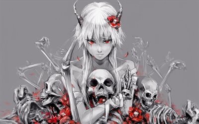 Yuno Gasai, manga, skulls, Future Diary