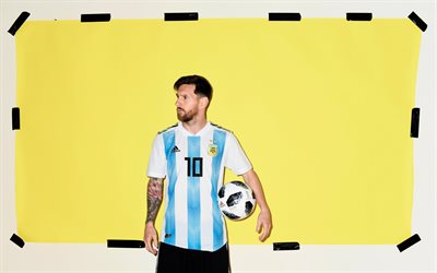 Lionel Messi, l&#39;Argentine &#233;quipe nationale de football, Adidas Telstar 18, s&#233;ance photo, l&#39;Argentin joueur de football en Russie en 2018, la FIFA Coupe du Monde 2018 de football