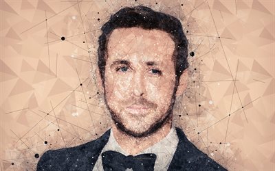 Ryan Gosling, sanat, 4k, Kanadalı akt&#246;r, geometrik sanat, y&#252;z, portre, Hollywood yıldızı Ryan Thomas Gosling