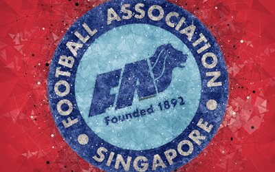 Singapore national football team, 4k, geometric art, logo, red abstract background, Asian Football Confederation, Asia, emblem, Singapore, football, AFC, grunge style, creative art