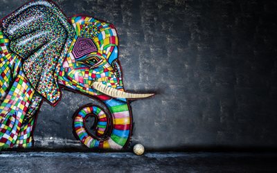 graffiti mit einem elefanten, zeichnung auf der mauer, street art, abstrakter elefant