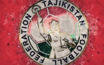 Tajikistan national football team, 4k, geometric art, logo, red abstract background, Asian Football Confederation, Asia, emblem, Tajikistan, football, AFC, grunge style, creative art