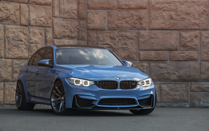 BMW M3, 2018, mavi sedan, F80, M3 tuning, yeni mavi M3, Alman otomobil