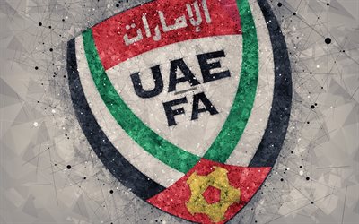 United Arab Emirates national football team, 4k, geometric art, logo, UAE, gray abstract background, Asian Football Confederation, Asia, emblem, United Arab Emirates, football, AFC, grunge style, creative art