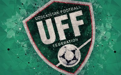 Uzbekistan national football team, 4k, geometric art, logo, green abstract background, Asian Football Confederation, Asia, emblem, Uzbekistan, football, AFC, grunge style, creative art