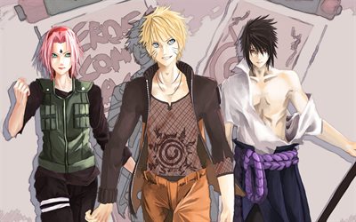 Naruto, el manga Japon&#233;s, el arte, el personaje principal, Uzumaki Naruto, Haruno Sakura, Uchiha Sasuke