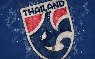 Thailand landslaget, 4k, geometriska art, logotyp, bl&#229; abstrakt bakgrund, Asian Football Confederation, Asien, emblem, Thailand, fotboll, AFC, grunge stil, kreativ konst