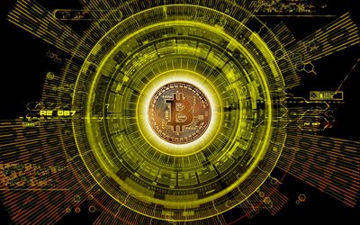bitcoin, digitaalinen tausta, crypto valuutta, symboli, s&#228;hk&#246;isen rahan, rahoitus, kultaraha, high-tech tausta