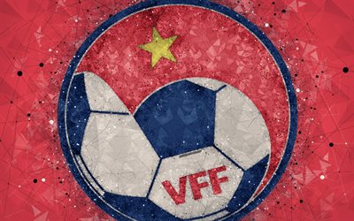 Vietnam national football team, 4k, geometric art, logo, red abstract background, Asian Football Confederation, Asia, emblem, Vietnam, football, AFC, grunge style, creative art