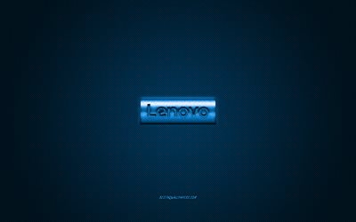 Lenovo logo, blue shiny logo, Lenovo metal emblem, wallpaper for Lenovo smartphones, blue carbon fiber texture, Lenovo, brands, creative art