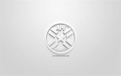 باراغواي الوطني لكرة القدم, الإبداعية شعار 3D, خلفية بيضاء, 3d شعار, باراغواي, اتحاد أمريكا الجنوبية, الفن 3d, كرة القدم, أنيقة شعار 3d