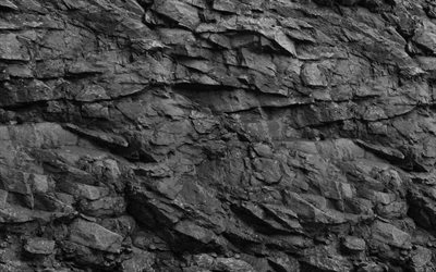 noir mur de pierre, 4k, la pierre noire de la texture, fond noir, de pierre, de textures, de milieux, de la pierre noire