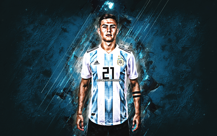 パウロDybala, 肖像, アルゼンチンサッカーチーム, アルゼンチンサッカー選手, ストライカー, 青創造的背景, アルゼンチン, サッカー, Dybala