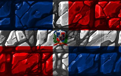 Dominican Republic flag, brickwall, 4k, North American countries, national symbols, Flag of Dominican Republic, creative, Dominican Republic, North America, Dominican Republic 3D flag