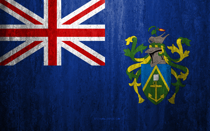 旗のPitcairn島, 4k, 石背景, グランジフラグ, オセアニア, Pitcairn諸島フラグ, グランジア, 国立記号, Pitcairn島, 石質感
