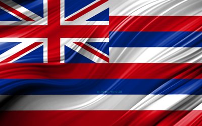 4k, Hawaii flag, american states, 3D waves, USA, Flag of Hawaii, United States of America, Hawaii, administrative districts, Hawaii 3D flag, States of the United States