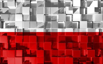 Flag of Poland, 3d flag, 3d cubes texture, Flags of European countries, Poland 3d flag, 3d art, Poland, Europe, 3d texture