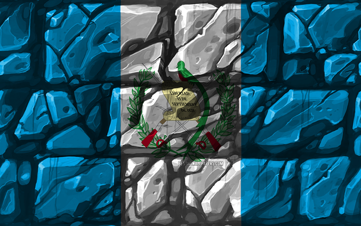Guat&#233;malt&#232;que drapeau, brickwall, 4k, les pays d&#39;Am&#233;rique du Nord, les symboles nationaux, le Drapeau du Guatemala, cr&#233;atif, Guatemala, Am&#233;rique du Nord, le Guatemala 3D drapeau