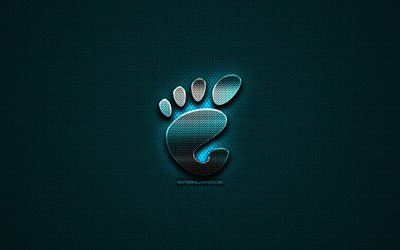 Gnome paillettes logo, cr&#233;atif, bleu m&#233;tal, fond, Gnome logo, marques, Gnome