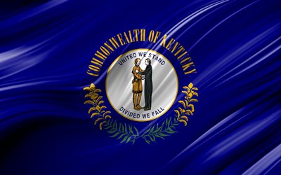 4k, Kentucky flagga, usa, 3D-v&#229;gor, USA, Flagga av Kentucky, F&#246;renta Staterna, Kentucky, administrativa distrikt, Kentucky 3D-flagga, Stater i Usa